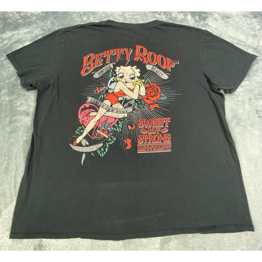 Betty Boop T Shirt Mens XL Pinup Girl Babe Black Graphic Short Sleeve Wings